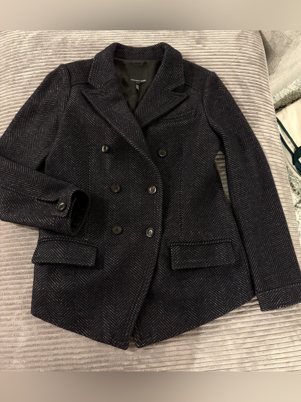 Marissa Webb Navy Herringbone Double-Breasted Peacoat